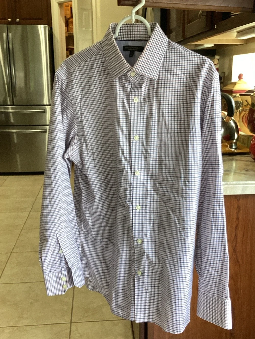 Banana Republic Men's Purple & White Check Button-Down Shirt